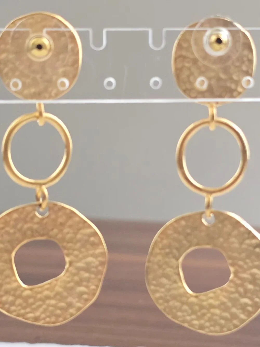 80s Vintage Gold Hammered Triple-Drop Earrings